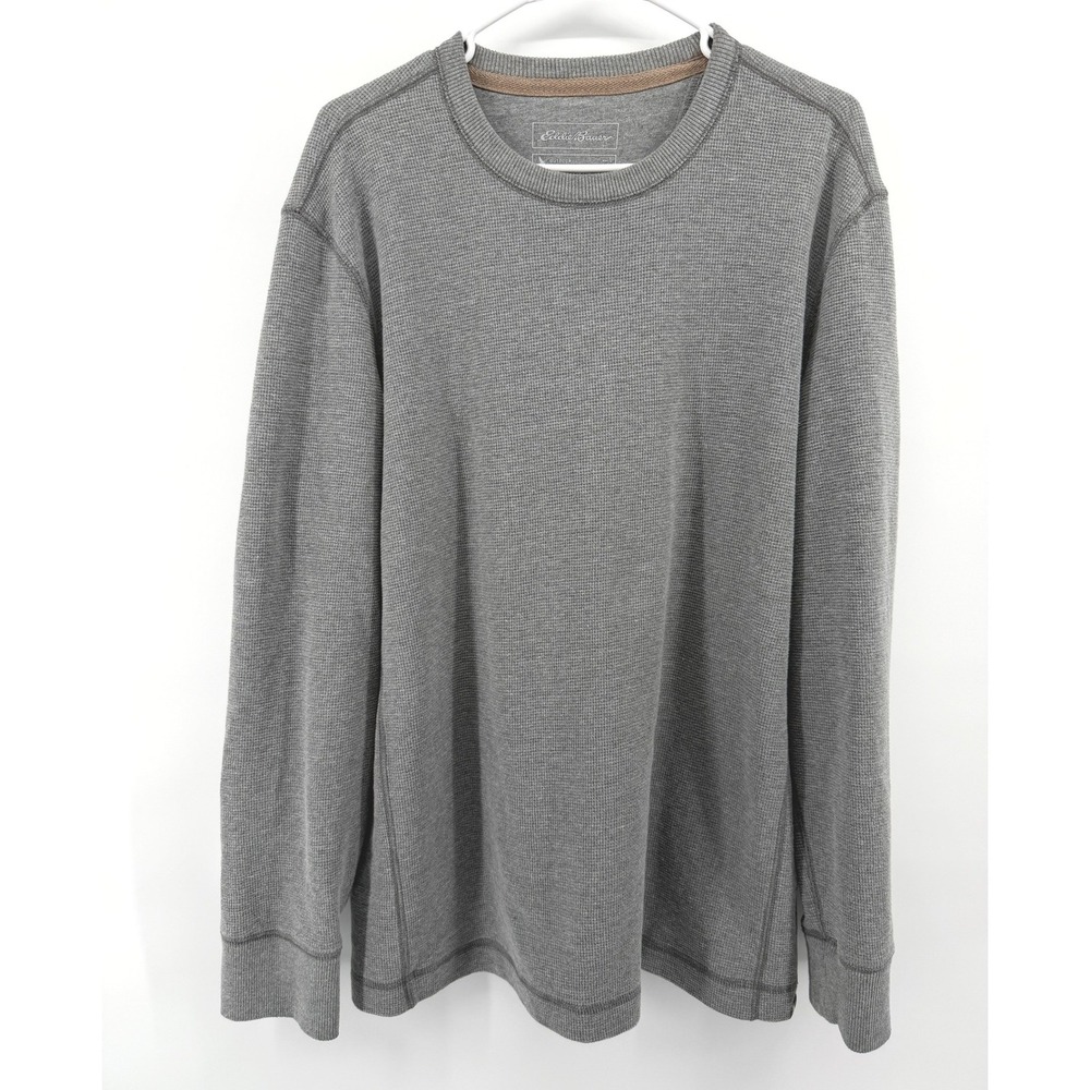 Eddie Bauer Waffle Knit Thermal Shirt Gray Long Sleeve Outdoor Crewneck Men L